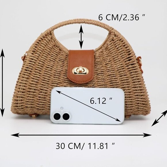 Straw Crossbody Bag for Women Woven Rattan Beach Handbag Travel Purse - Picture 4 of 9